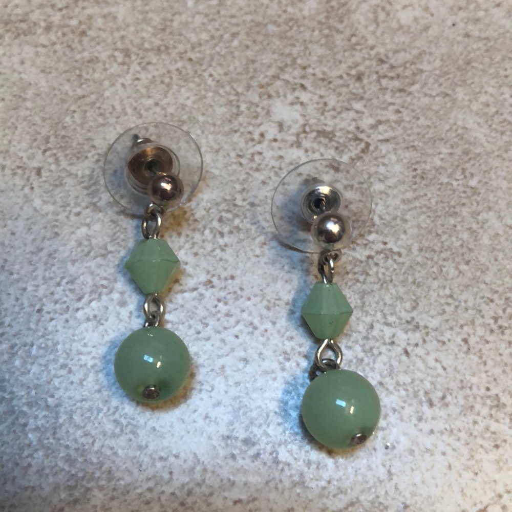 Green beaded dangle earrings